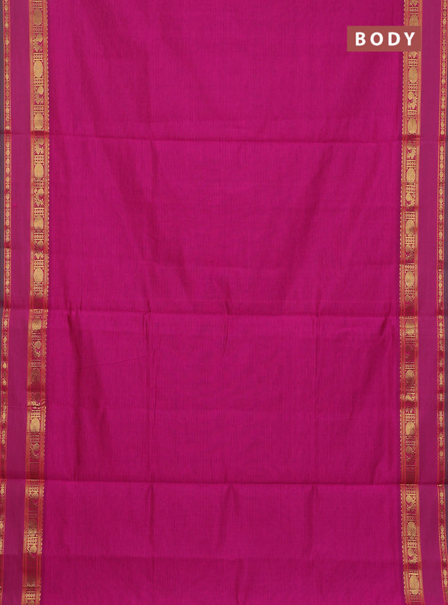 10 Yards poly cotton saree violet and magenta pink with plain body and rettapet annam zari woven border