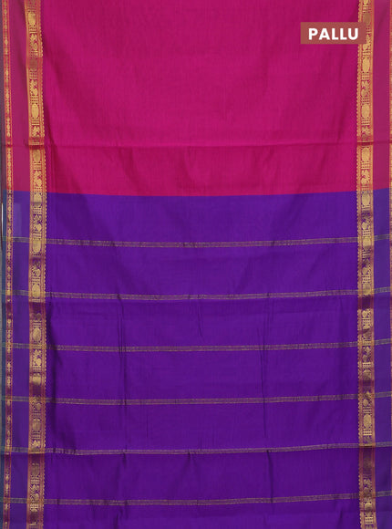 10 Yards poly cotton saree violet and magenta pink with plain body and rettapet annam zari woven border