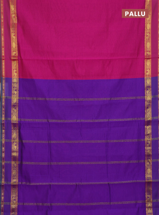 10 Yards poly cotton saree violet and magenta pink with plain body and rettapet annam zari woven border