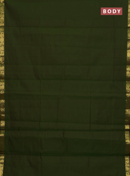 10 Yards poly cotton saree mehendi green and deep maroon with plain border and annam zari woven border