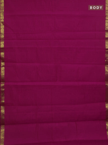 10 Yards poly cotton saree magenta pink and green with plain border and annam zari woven border