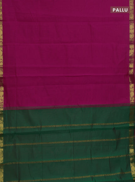 10 Yards poly cotton saree magenta pink and green with plain border and annam zari woven border