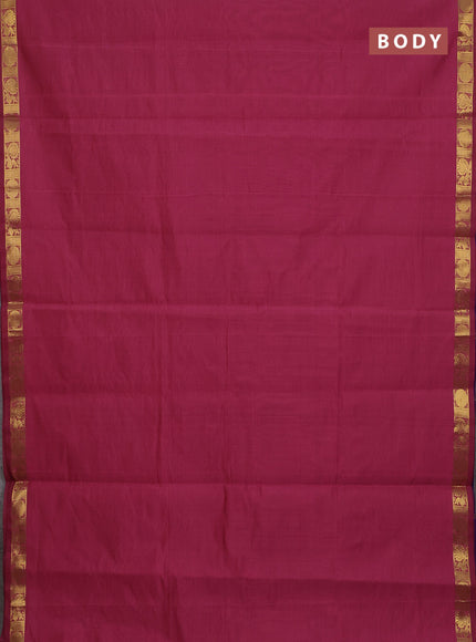10 Yards poly cotton saree pastel maroon and violet with plain body and annam zari woven border