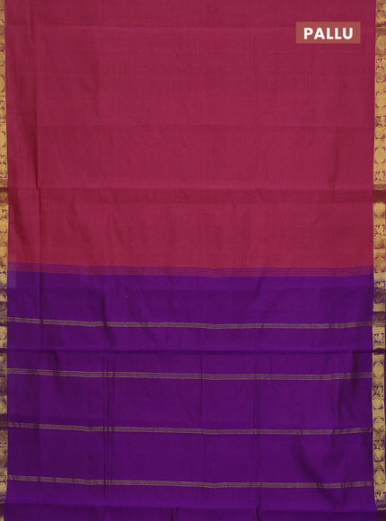 10 Yards poly cotton saree pastel maroon and violet with plain body and annam zari woven border