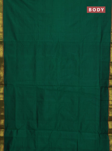10 Yards poly cotton saree bottle green and pink with plain body and zari woven border