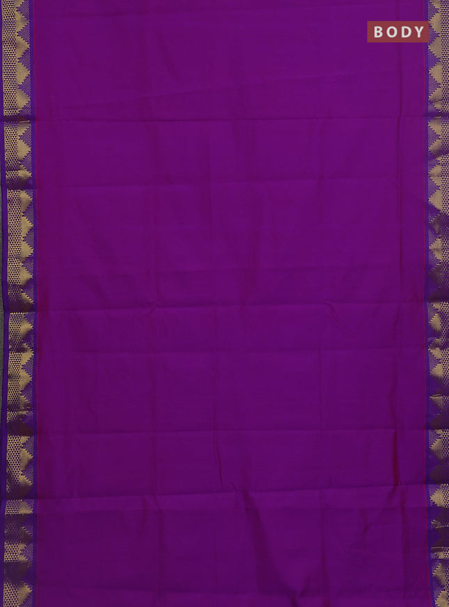10 Yards poly cotton saree purple and violet with plain body and temple zari woven border