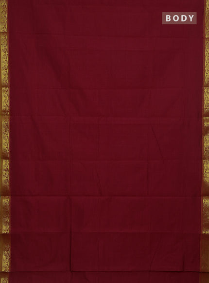 10 Yards poly cotton saree maroon and light green with plain body and temple zari woven border