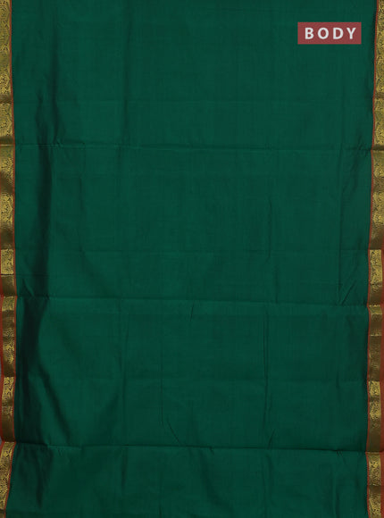 10 Yards poly cotton saree green and pink with plain body and temple zari woven border