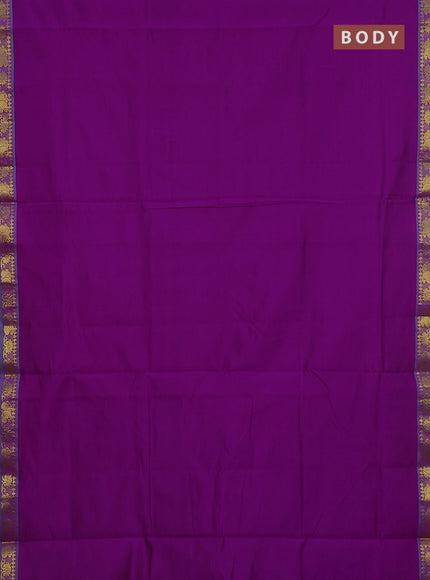 10 Yards poly cotton saree purple and teal green with plain body and paisley zari woven border