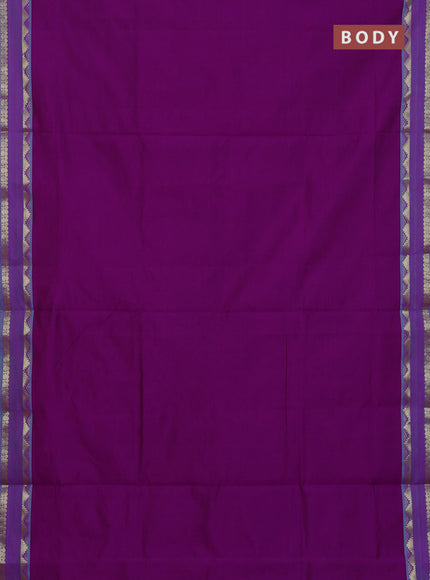 10 Yards poly cotton saree purple and teal green with plain body and rettapet temple zari woven border