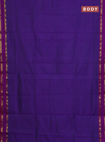 10 Yards poly cotton saree violet and purple with plain body and rettapet temple zari woven border