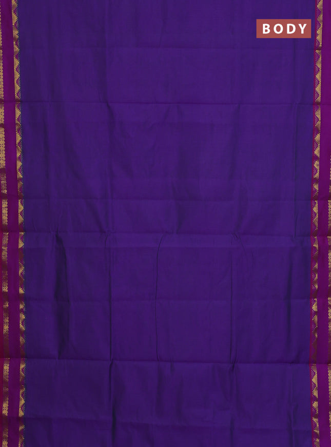 10 Yards poly cotton saree violet and purple with plain body and rettapet temple zari woven border