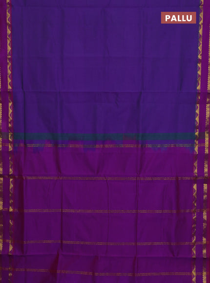 10 Yards poly cotton saree violet and purple with plain body and rettapet temple zari woven border