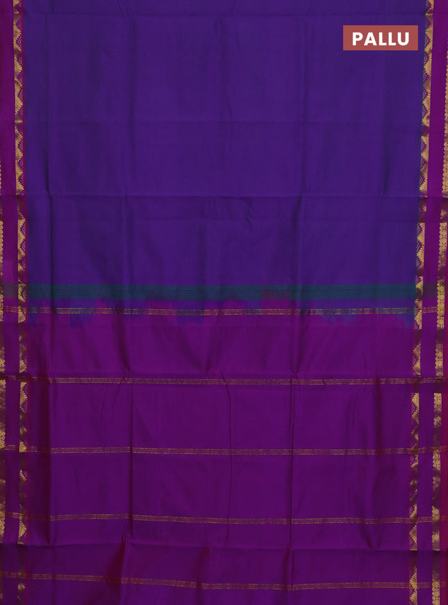 10 Yards poly cotton saree violet and purple with plain body and rettapet temple zari woven border