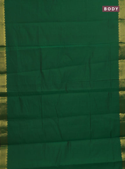 10 Yards poly cotton saree green and magenta pink with plain body and zari woven border
