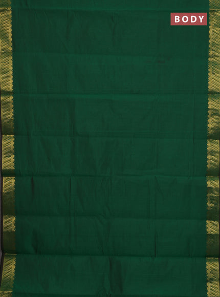 10 Yards poly cotton saree green and dark mustard with plain body and zari woven border