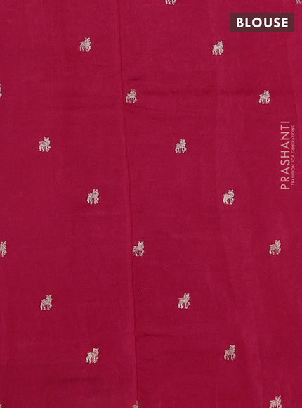 Semi crepe silk saree pink with allover convent embroidery and temple zari woven border