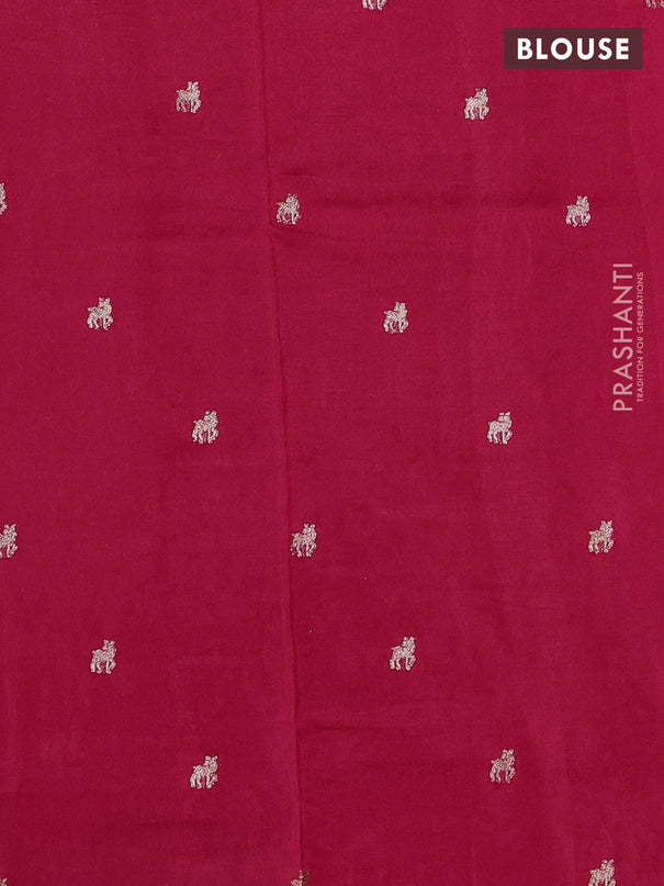Semi crepe silk saree pink with allover convent embroidery and temple zari woven border