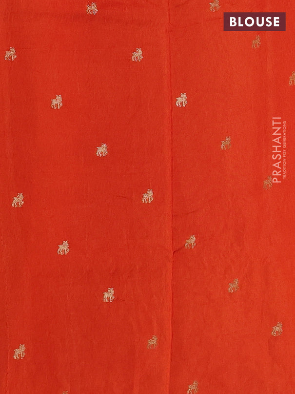 Semi crepe silk saree orange with allover convent embroidery and temple zari woven border