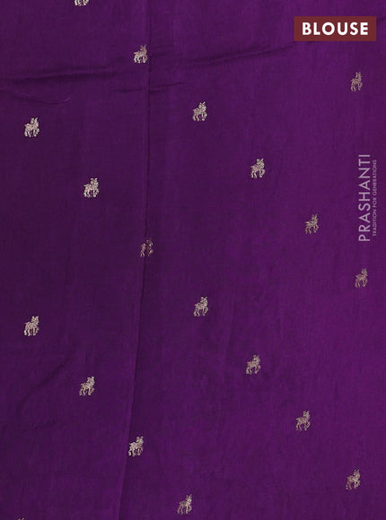 Semi crepe silk saree violet with allover convent embroidery and temple zari woven border