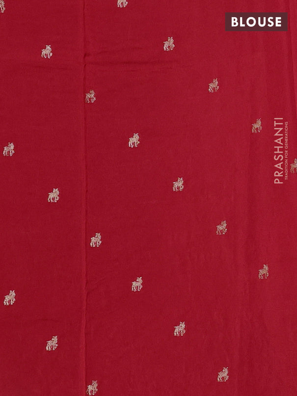 Semi crepe silk saree red with allover convent embroidery and temple zari woven border