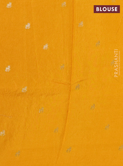 Semi crepe silk saree yellow with allover convent embroidery and temple zari woven border