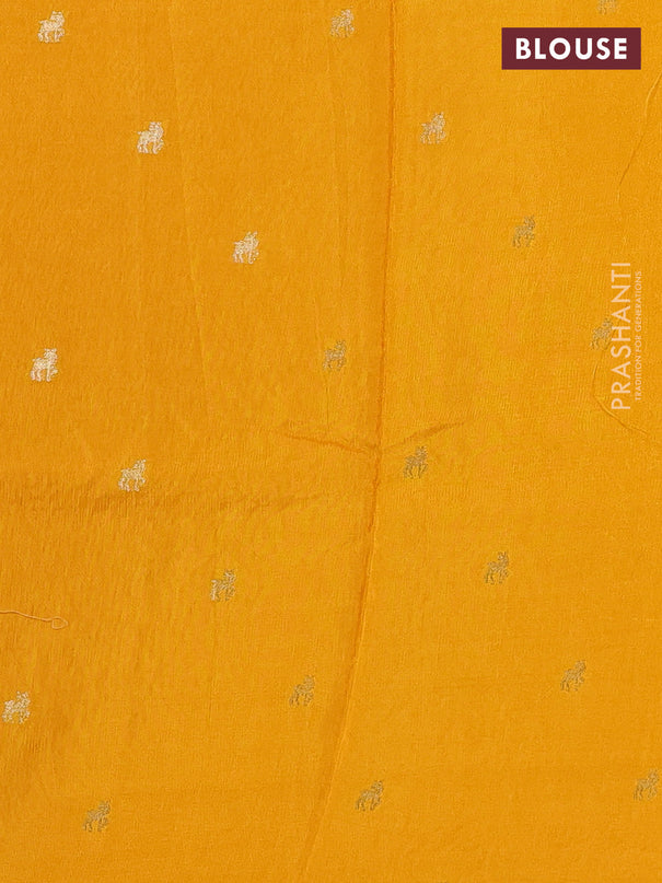 Semi crepe silk saree yellow with allover convent embroidery and temple zari woven border