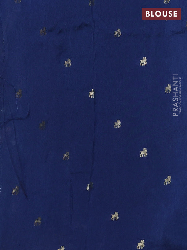 Semi crepe silk saree peacock blue with allover convent embroidery and temple zari woven border