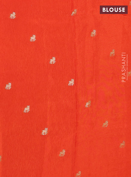 Semi crepe silk saree orange with allover convent embroidery and temple zari woven border