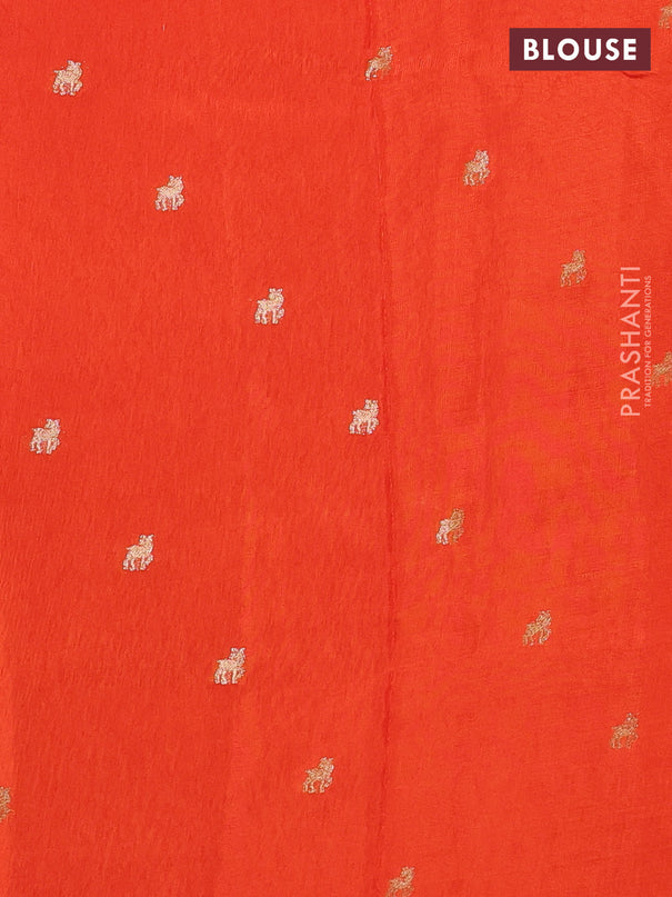 Semi crepe silk saree orange with allover convent embroidery and temple zari woven border