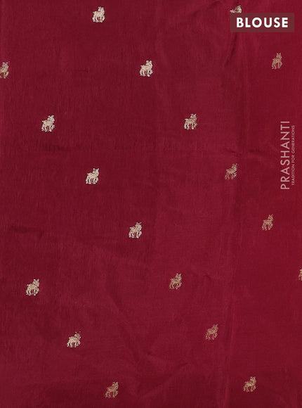Semi crepe silk saree deep maroon with allover convent embroidery and temple zari woven border