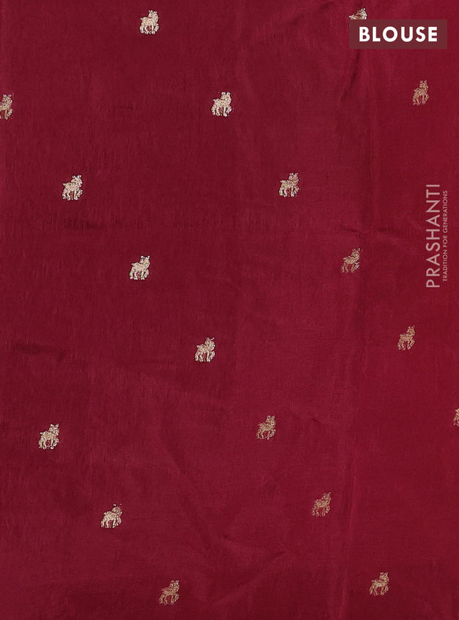 Semi crepe silk saree deep maroon with allover convent embroidery and temple zari woven border