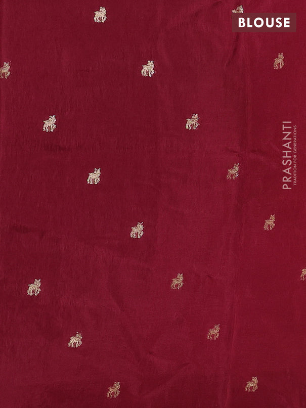 Semi crepe silk saree deep maroon with allover convent embroidery and temple zari woven border