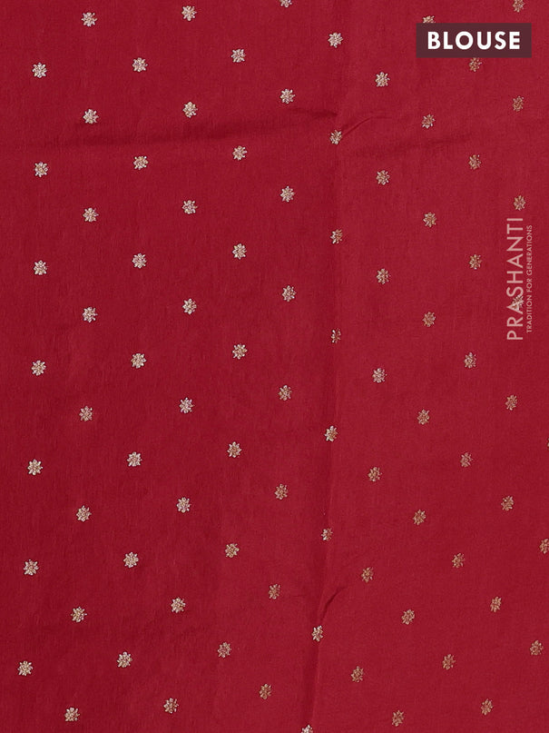 Semi crepe silk saree red with allover convent embroidery and temple zari woven border