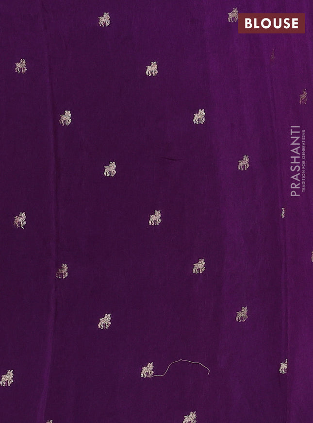 Semi crepe silk saree violet with allover convent embroidery and temple zari woven border