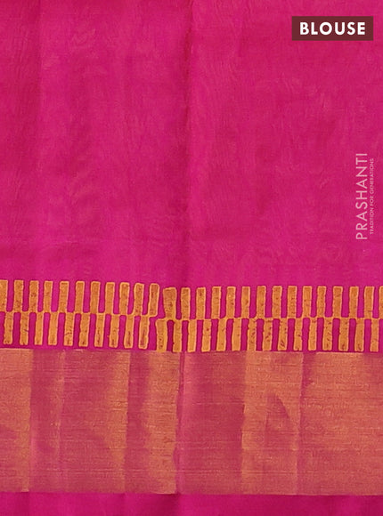 Silk cotton block printed saree mango yellow and pink with allover prints and zari woven border