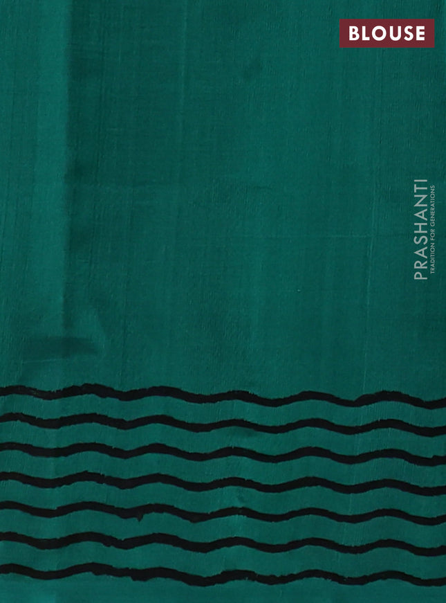 Silk cotton block printed saree black and green with allover prints and printed border