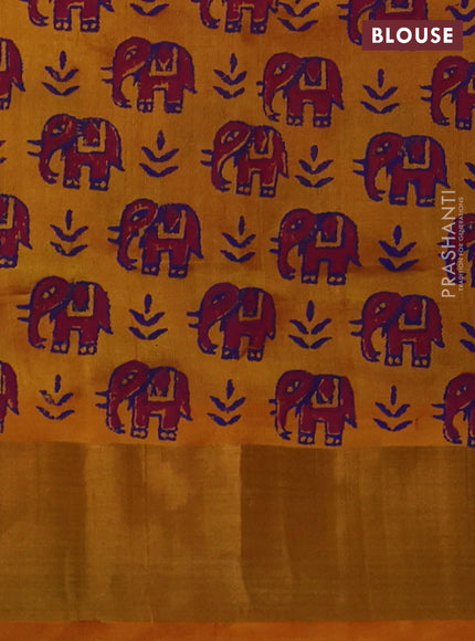 Silk cotton block printed saree pink shade and mango yellow with butta prints and zari woven border