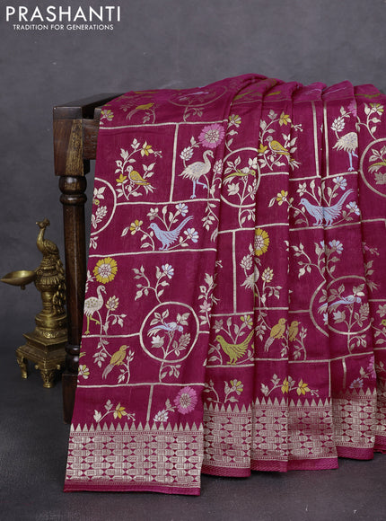 Banarasi raw silk saree pink with allover mina weaves and zari woven border