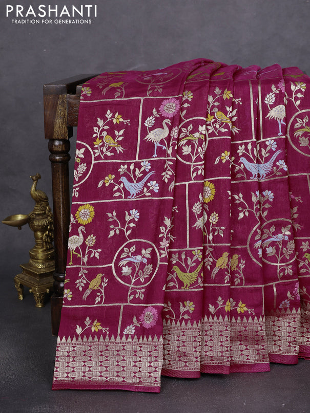 Banarasi raw silk saree pink with allover mina weaves and zari woven border