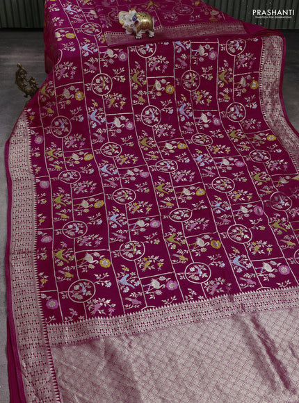 Banarasi raw silk saree pink with allover mina weaves and zari woven border
