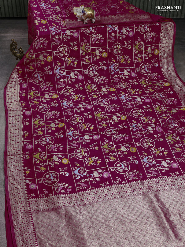 Banarasi raw silk saree pink with allover mina weaves and zari woven border