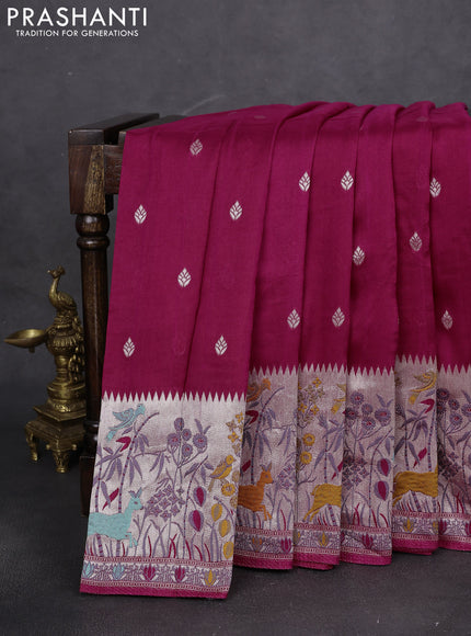 Banarasi raw silk saree pink with silver zari woven buttas and zari woven paithani style border