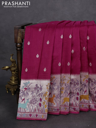 Banarasi raw silk saree pink with silver zari woven buttas and zari woven paithani style border