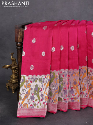 Banarasi raw silk saree pink with silver zari woven buttas and zari woven paithani style border