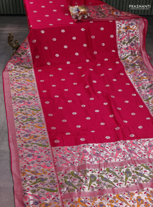 Banarasi raw silk saree pink with silver zari woven buttas and zari woven paithani style border