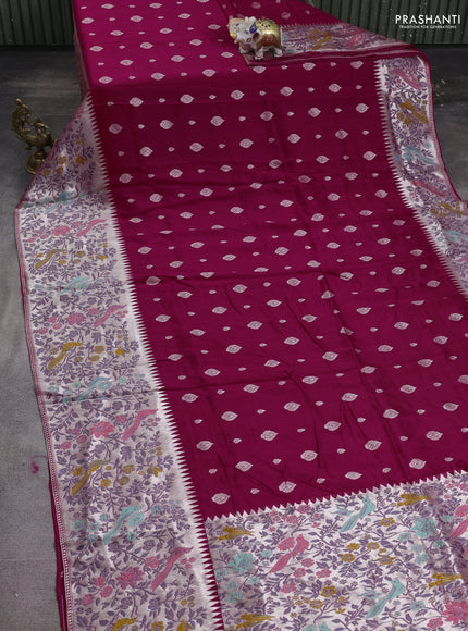 Banarasi raw silk saree pink with zari woven buttas and zari woven paithani style border