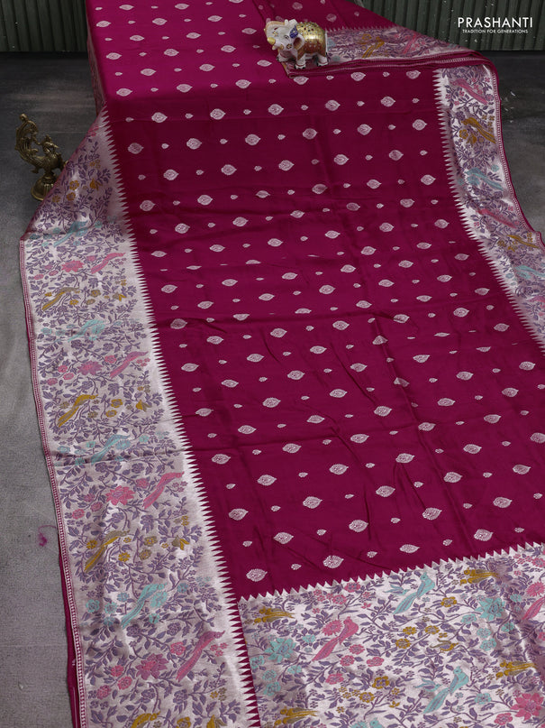 Banarasi raw silk saree pink with zari woven buttas and zari woven paithani style border