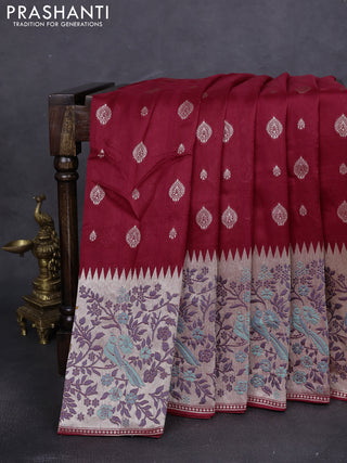 Banarasi raw silk saree maroon with zari woven buttas and zari woven paithani style border