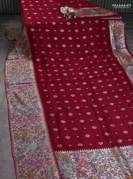 Banarasi raw silk saree maroon with zari woven buttas and zari woven paithani style border